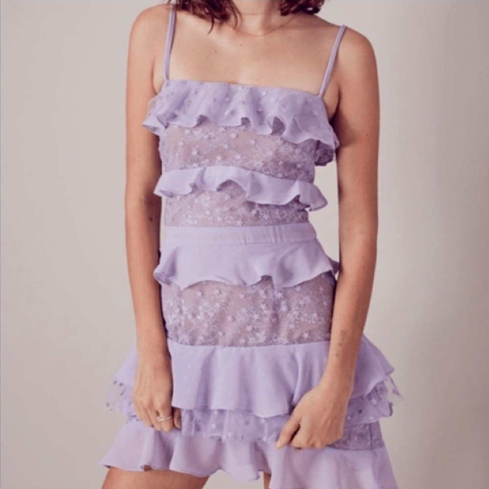 For Love And Lemons Lilac Ruffle Mini Dress